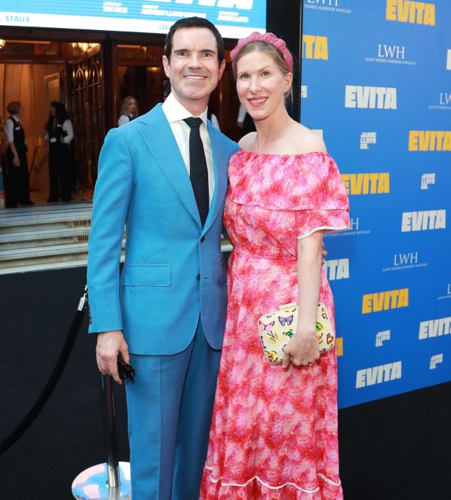 LONDON, ENGLAND - JULY 01: Jimmy Carr and Karoline Copping attend the press night performance of "Evita" at the London Palladium on July 1, 2025 in London, England. (Photo by Dave Benett/Getty Images)