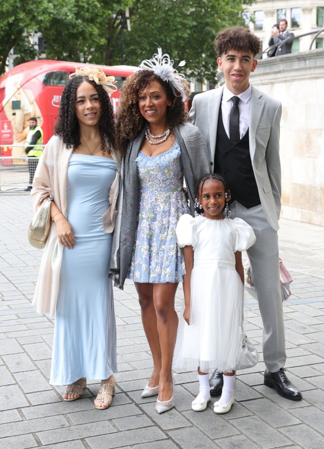 Danielle Brown (centre), the sister of Spice Girl Melanie Brown, Mel B, arrives with her family members at St Paul's Cathedral, London, for the marriage of her sister to fiance hairdresser Rory McPhee. Picture date: Saturday July 5, 2025. PA Photo. Photo credit should read: Toby Shepheard/PA Wire