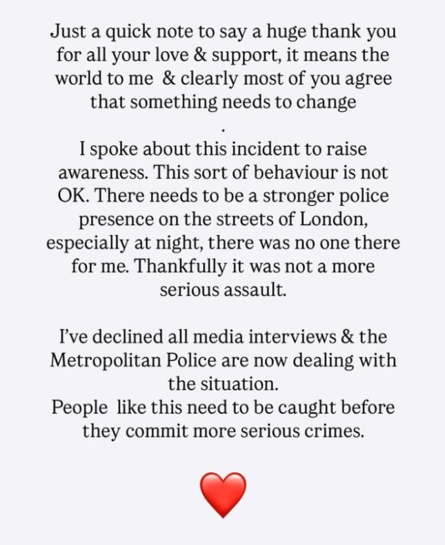 Kirsty Gallacher shares police update after being attacked on central London street