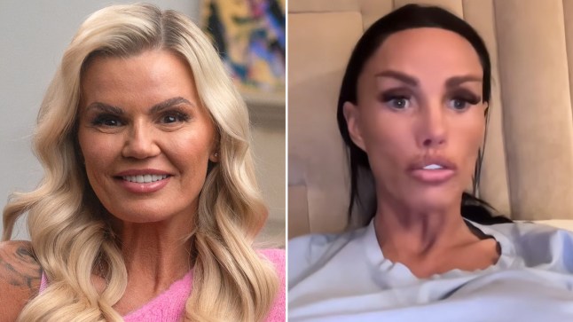 A split image of Kerry Katona and Katie Price's faces.