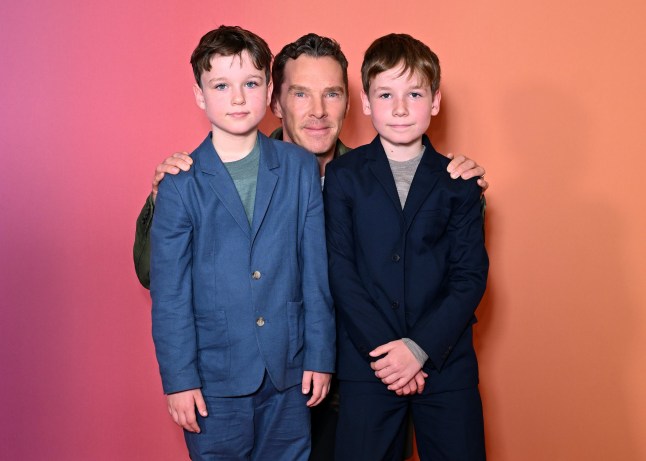 LONDON, ENGLAND - OCTOBER 11: Henry Boxall, Benedict Cumberbatch and Richard Boxall attend the "The Thing With Feathers" screening during the 69th BFI London Film Festival at the BFI Southbank on October 11, 2025 in London, England. (Photo by Kate Green/Getty Images for BFI)