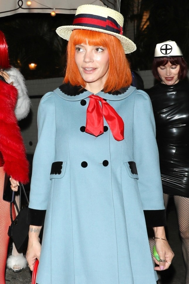 Los Angeles, CA English singer-songwriter and actress Lily Allen was seen at a Halloween party at the Chateau Marmont Hotel in Los Angeles. The star embraced the spooky season in a costume inspired by the classic children???s book character Madeline, turning heads with her playful look. Pictured: Lily Allen BACKGRID USA 31 OCTOBER 2025 USA: +1 310 798 9111 / usasales@backgrid.com UK: +44 208 344 2007 / uksales@backgrid.com *UK Clients - Pictures Containing Children Please Pixelate Face Prior To Publication*