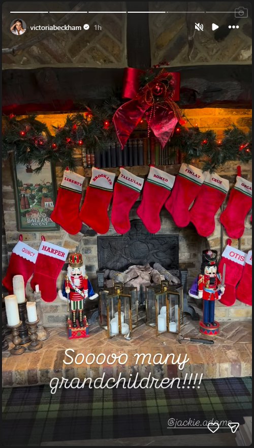 Brookyln Beckham's christmas stocking on Jackie Adam's mantel piece
